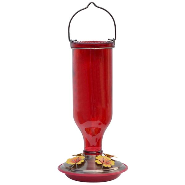 Round Glass Bottle Hummingbird Feeder, 22oz