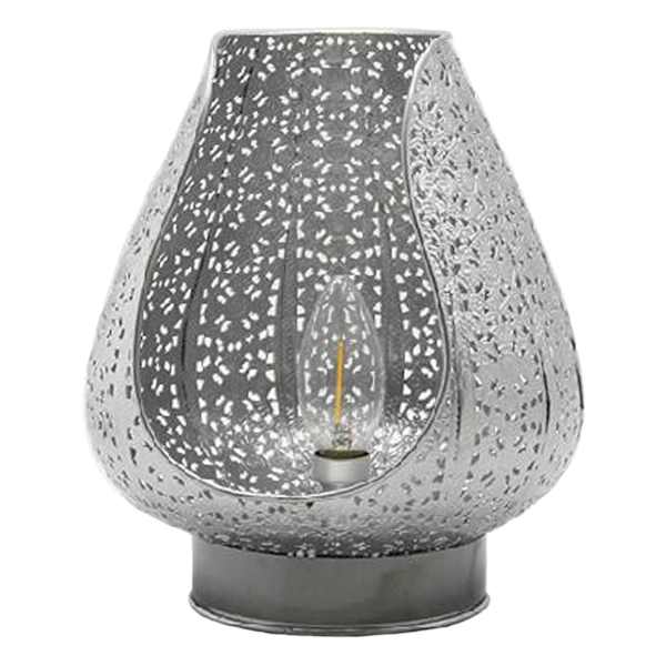 Found & Fable Silver LED Punched Metal Lantern, 9"