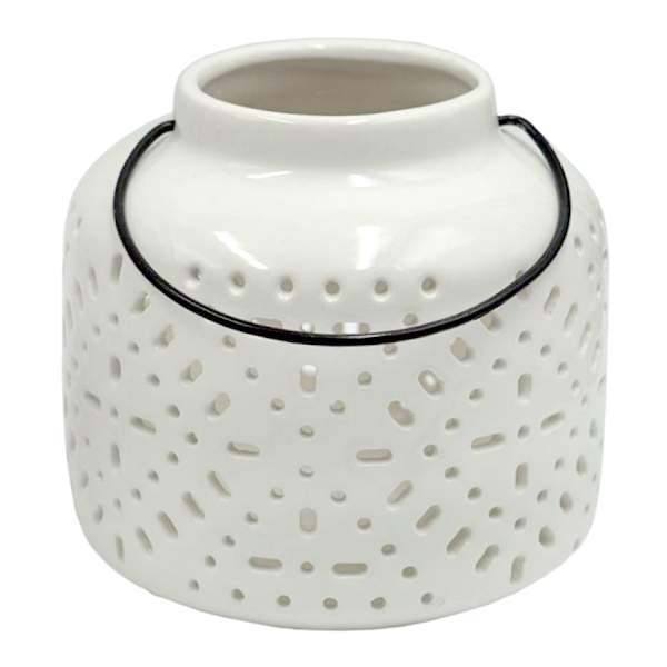 White Ceramic Cutout Lantern, 5"