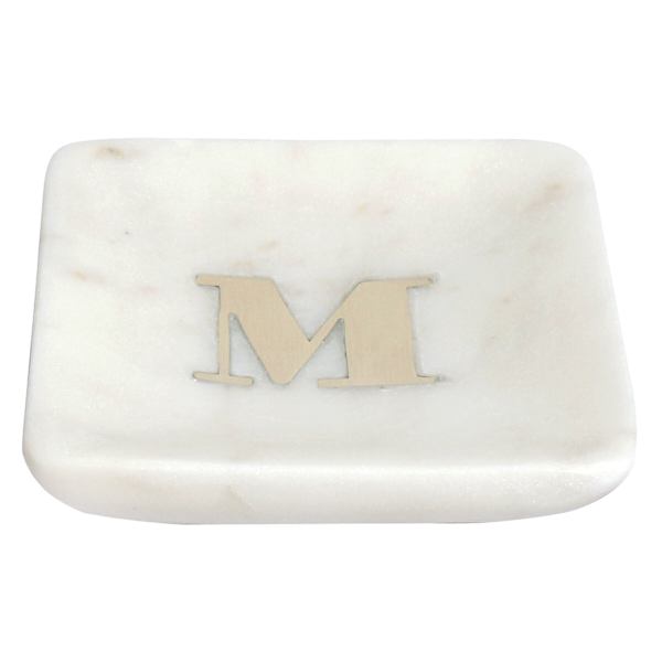 White Marbled Monogram Trinket Tray, M