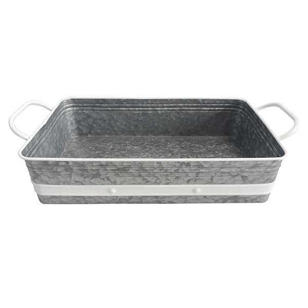 Galvanized Metal Rectangle Tray with Handles, 17.5x8.5
