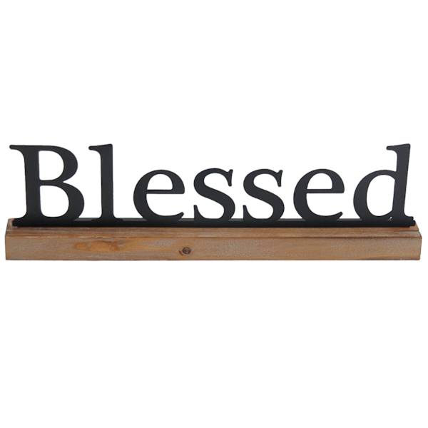 Blessed Metal Cutout Sign on Wood Base, 12x4