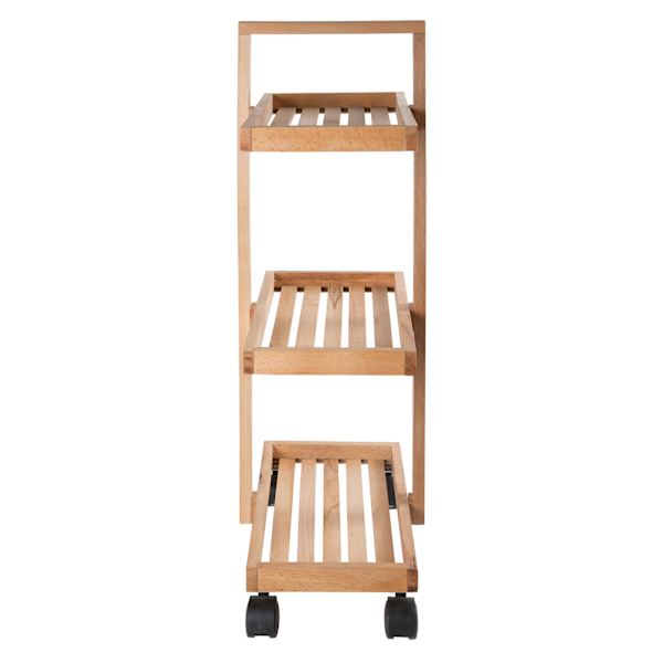 3-Tier Natural Wooden Rolling Storage Cart