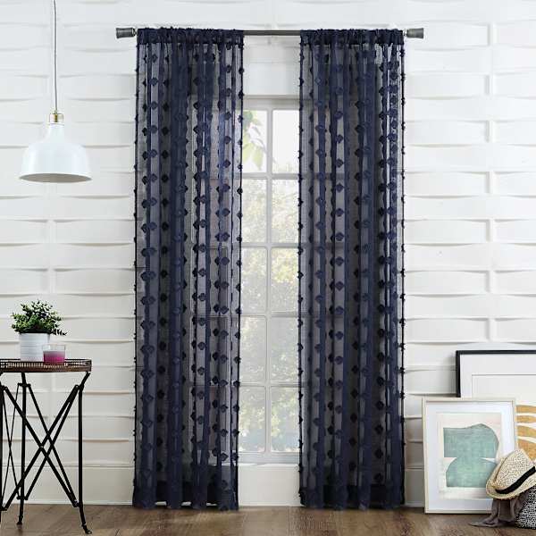 Found & Fable Peren Indigo Clipped Rod Pocket Sheer Curtain Panel, 84"