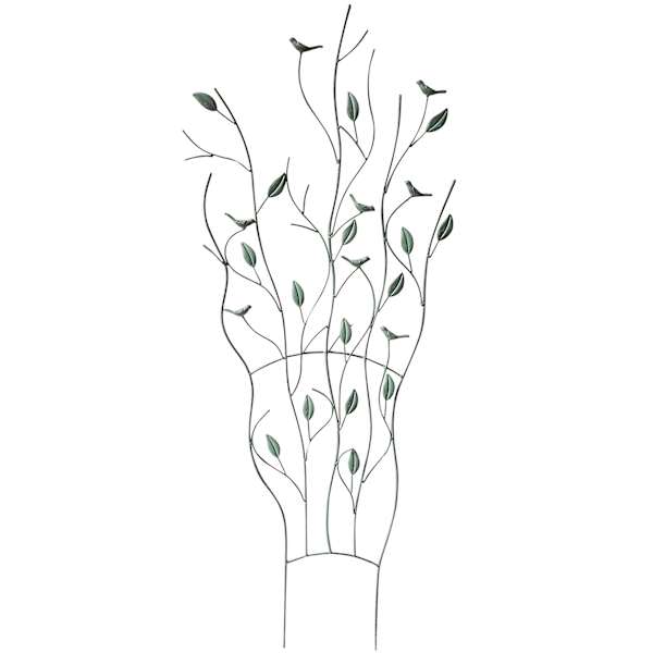 Green Patina Leaves & Birds Metal Garden Trellis, 53"