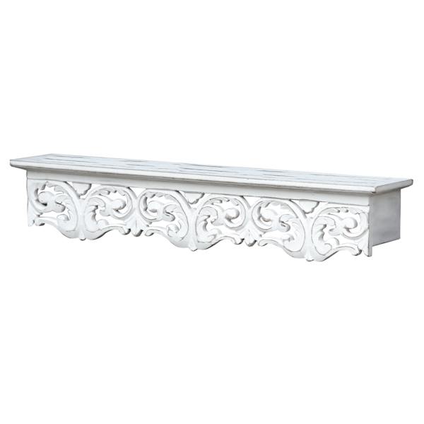 Curtis White Hand Carved Wooden Wall Shelf, 24x5
