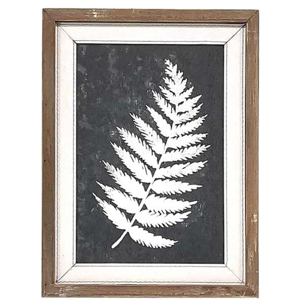 Honeybloom Glass Framed Black & White Fern Silhouette Wall Art, 12x16