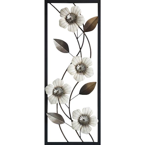 White Metal Floral Framed Wall Art, 36x14