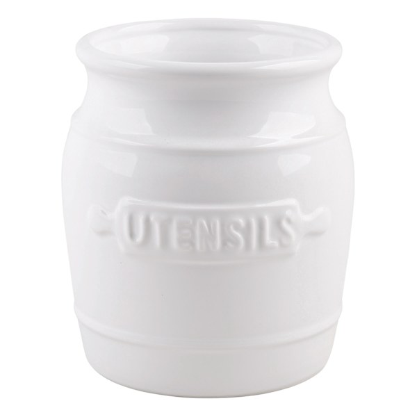 White Barrel Utensil Crock, 7"