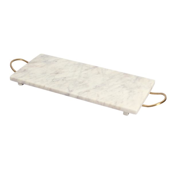 Bistro Marbled Stoneware Serving Tray with Gold Metal Handles, 20"