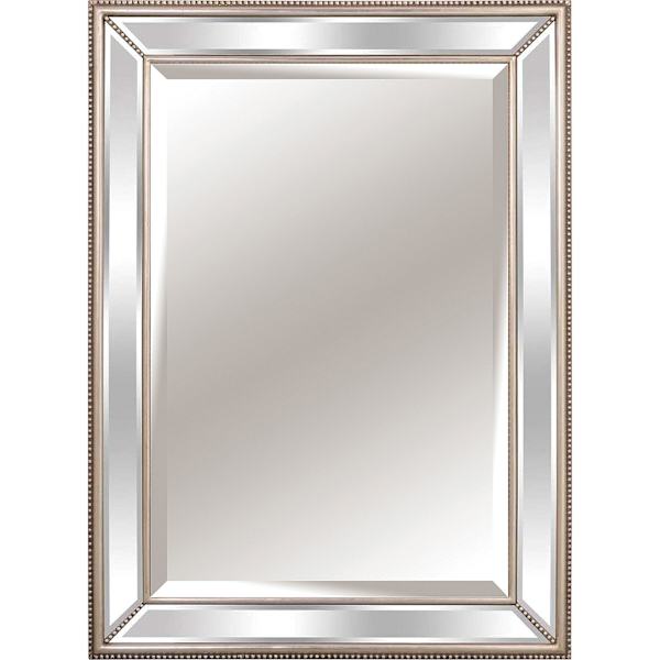 Beaded Silver Framed Rectangle Wall Mirror, 39x49