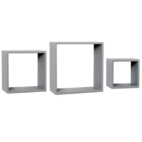 3-Piece Grey Wooden Cube Wall Shelf Set