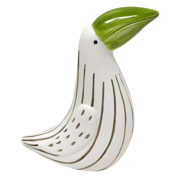 White Ceramic Toucan with Green Beak, 6"