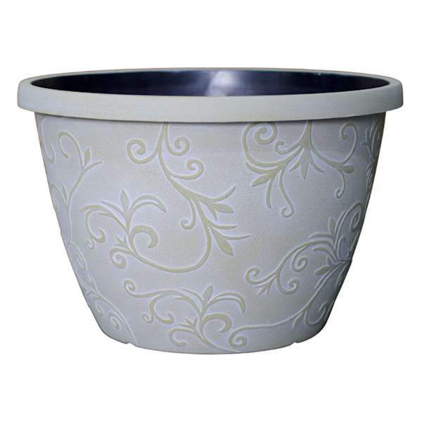 White Outdoor Planter with Vine Design, Small