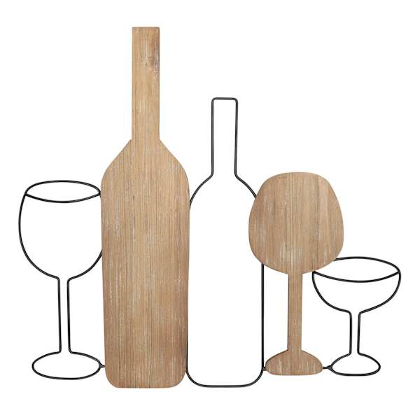 Metal & Wood Wine Wall Art, 20x19