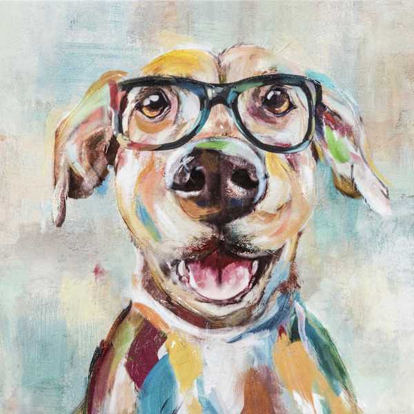 Dog with Glasses Canvas Wall Art, 12x16