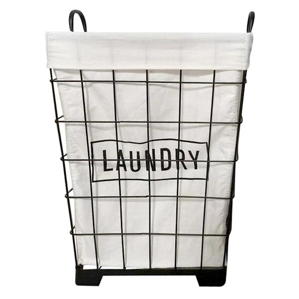 Black Square Metal Grid Laundry Hamper with Liner, Large