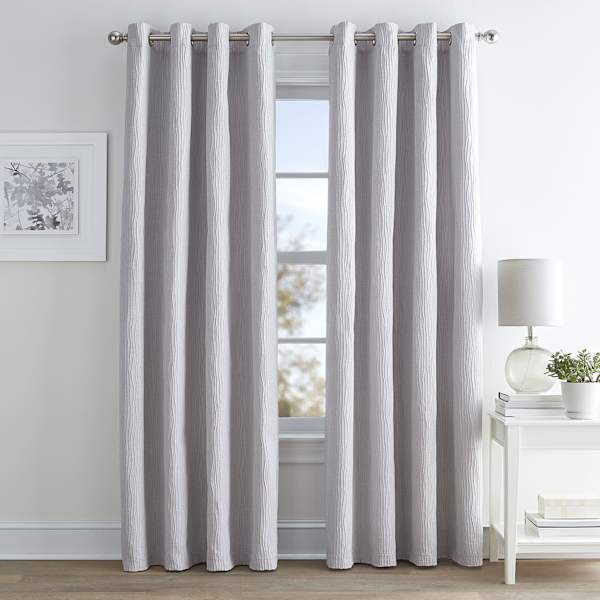 Light Grey Textured Blackout Grommet Curtain Panel, 84"