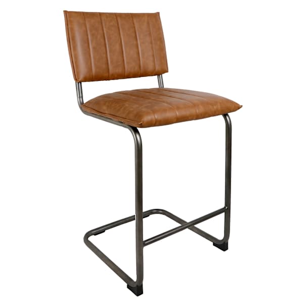 Luka Light Brown Faux Leather Counter Stool With Metal Base