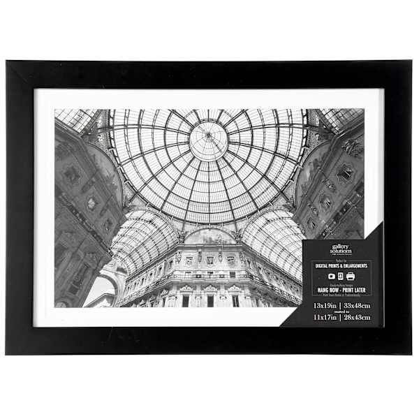 15x19 Matted to 11x17 Wide Black Linear with White Mat Photo Wall Frame