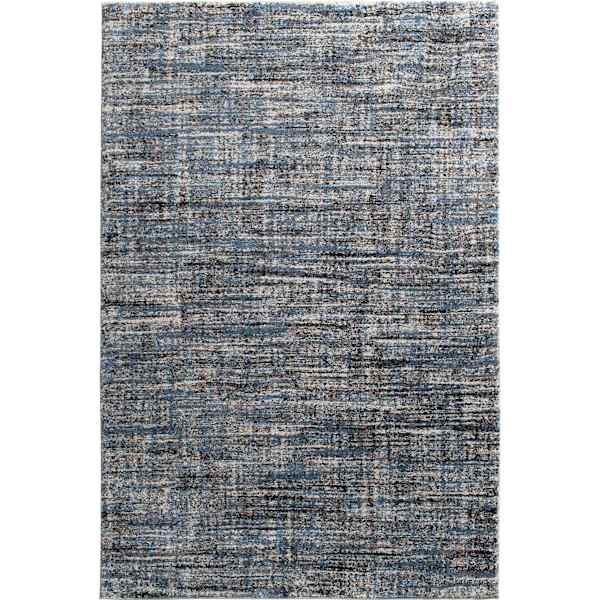 (A410) Strato Hatchure Blue Woven Shag Area Rug, 7.8x9.8