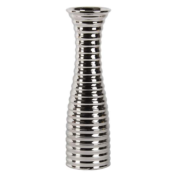 Silver Ribbed Ceramic Vase, 14"