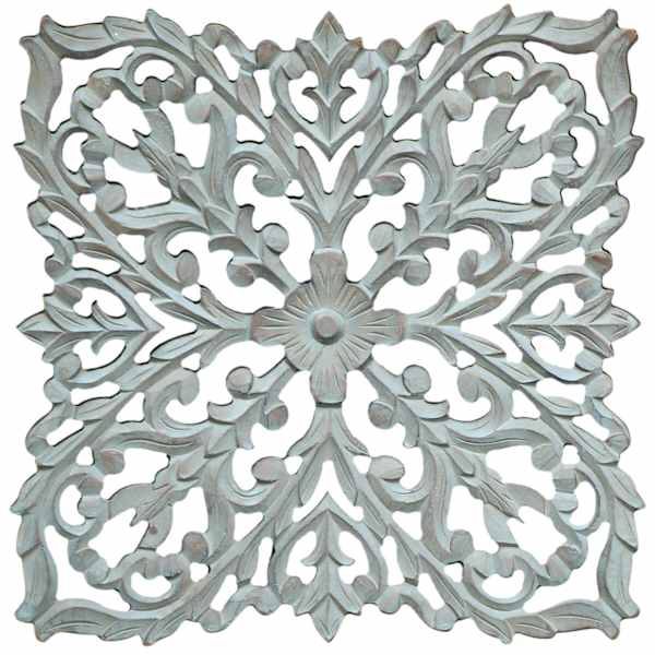 Moroccan Hand Carved Grey Wooden Panel Wall Decor, 16"