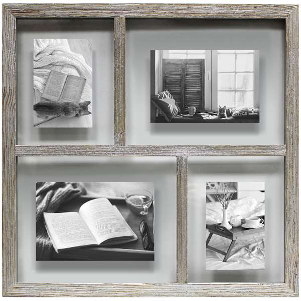4-Opening Grey Wooden Float Collage Picture Frame, 20"