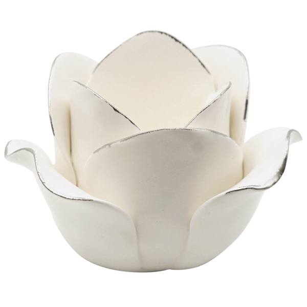 White Ceramic Rose Tealight Candle Holder, 3.5"