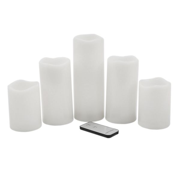 5-Piece Outdoor LED Pillar Candle Set, White