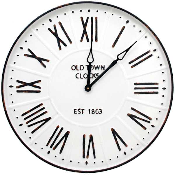 White Metal Roman Numeral Round Wall Clock, 23.5"