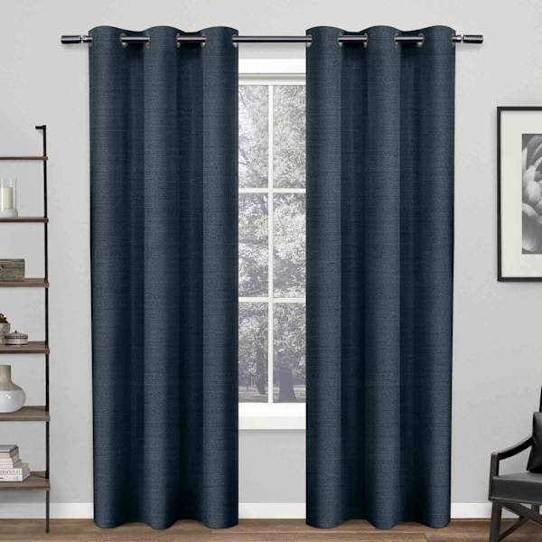 Mallard Blue Raw Silk Light Filtering Grommet Curtain Panel, 96"