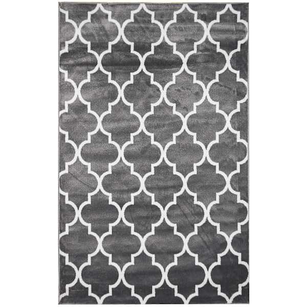 (D394) Dark Grey & White Quatrefoil Design Accent Rug, 3x5