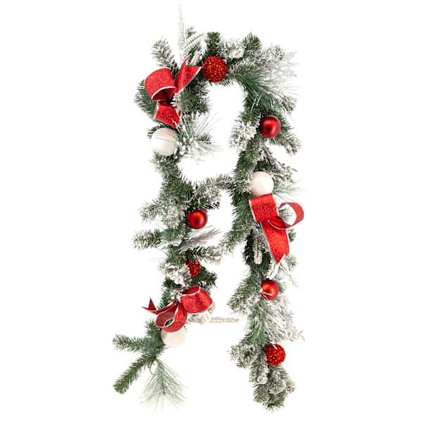 Red & White Ornament, Berry & Pine Garland, 6'