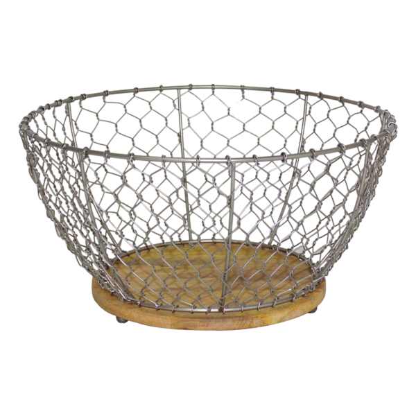 Iron Chicken Wire Basket with Mango Wood Base, Large