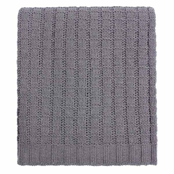 Grey Polyester Chenille Knit Throw Blanket 50x60