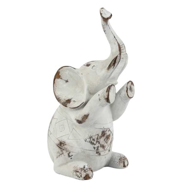 1-Piece Whitewashed Elephant Bookend, 8"