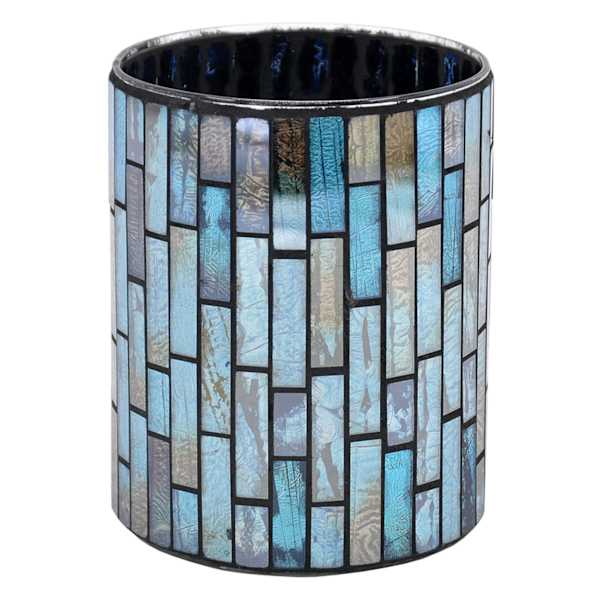 Blue Mosaic Glass Candle Holder, 6"