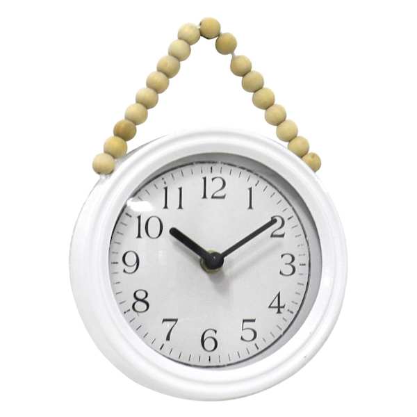 Honeybloom White Beaded Round Wall Clock, 7x9