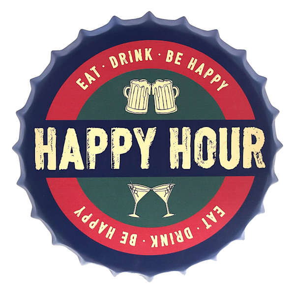 Happy Hour Metal Bottle Cap Wall Art, 14"