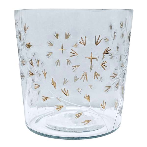 Grace Mitchell Gold Etched Clear Glass Hurricane, 6"