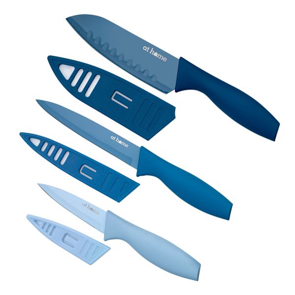 6-Piece Blue Soft Touch Non-Stick Knife & Sheath Set