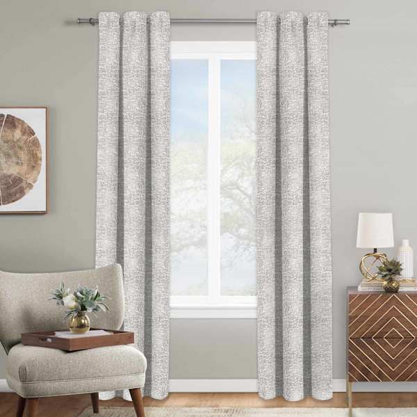 Providence Bark Metallic Silver Light Filtering Curtain Panel, 84"