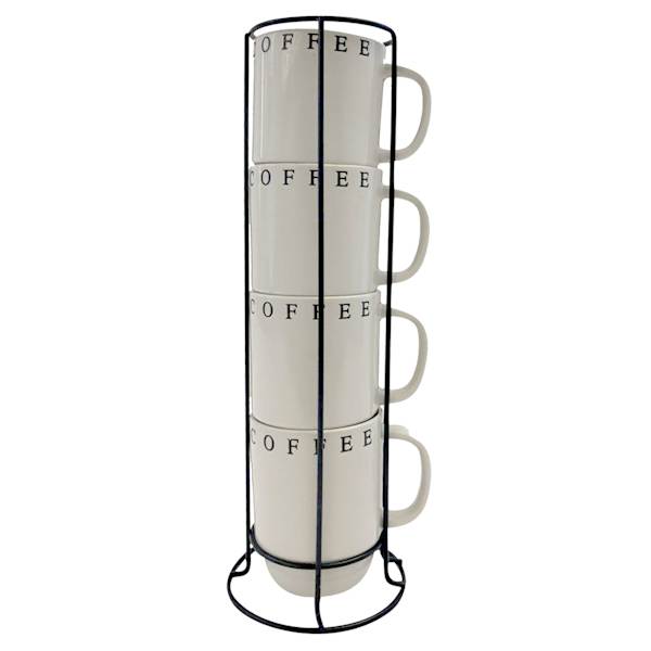 Set of 4 Stacked Tan Coffee Mugs, 14oz