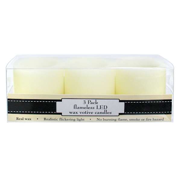 3-Pack Ivory Wax LED Flameless Votive Candles