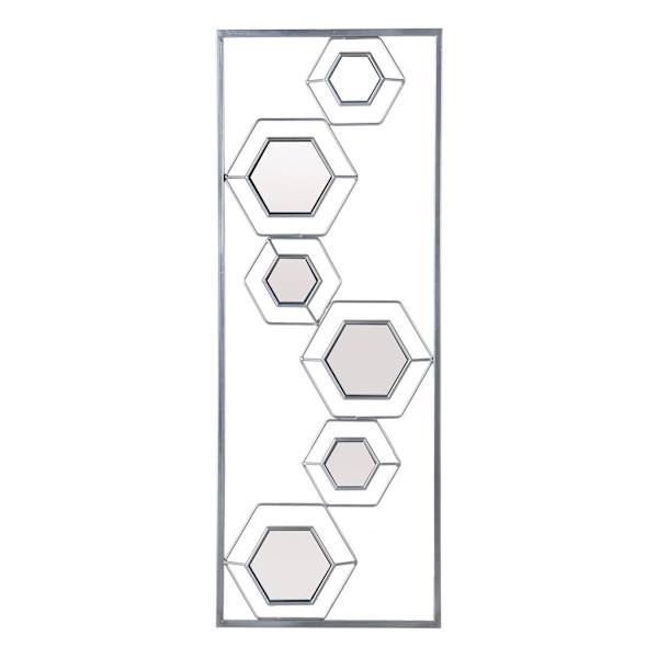Framed Silver Hexagons Metal Rectangle Mirror Wall Art, 12x32