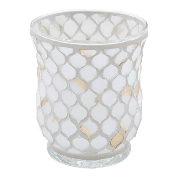 White Gold Mosaic Votive Candle Holder, 5"