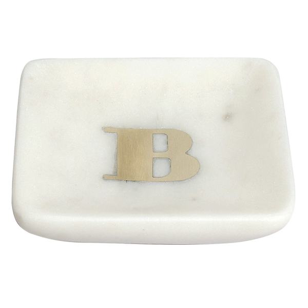 White Marbled Monogram Trinket Tray, B