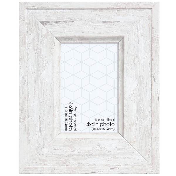 Wide Distressed White Tabletop Picture Frame, 4x6