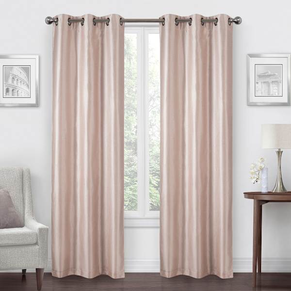 Blush Faux Silk Blackout Grommet Curtain Panel, 63"
